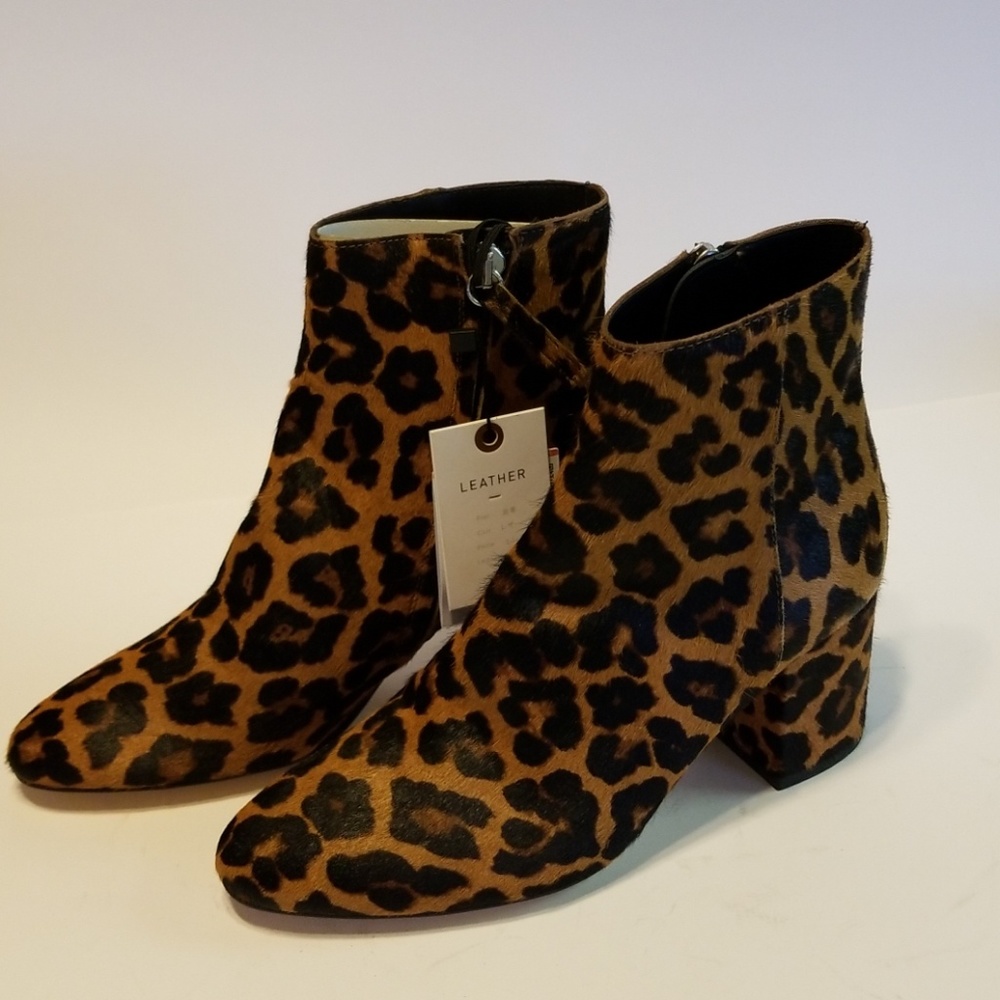 Zara Leather Animal Print Leopard Boots Booties 6